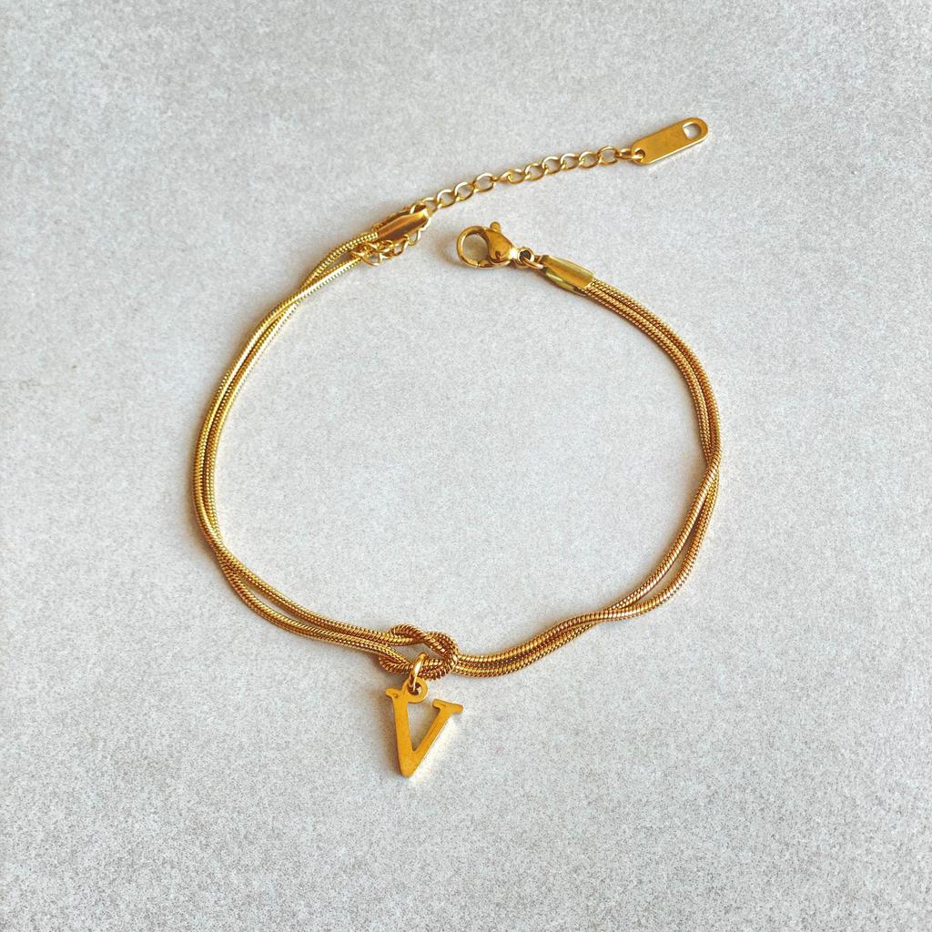 Valentine's Day Stainless Steel Herringbone & Snake Chain Bracelet with 26 Letters Pendant