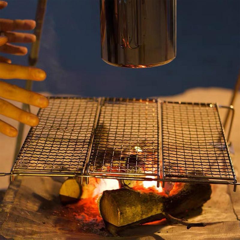 Wielofunkcyjny składany stojak na ognisko grillowy Turystyczny przenośny ruszt grillowy kempingowy Zestaw naczyń kuchennych zewnętrznych Stojak na grill BBQ Uchwyt do kuchenki gazowej na drewno