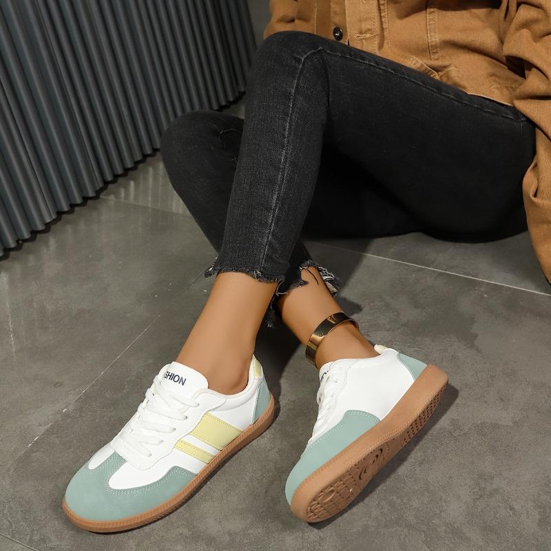 Dames Retro Kleurblok Platte Casual Sportschoenen, Trainingsstijl Schoenen, Verkrijgbaar In Grote Maten.