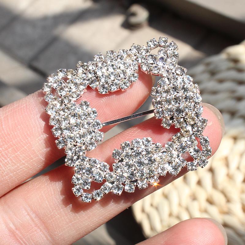 NEW 2Pcs/lot 30*30MM Shiny Square Slider Rhinestone Buckles Crystal Decor Wedding Fit Rib and Shoe Belt Cloth Buckles Fitting