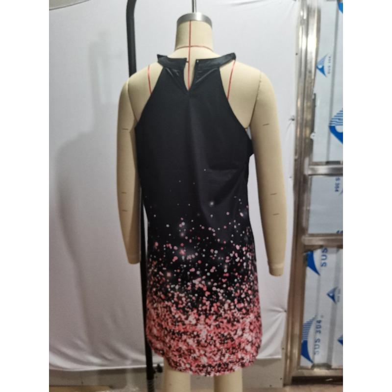 GMXIA Women's Fashion Casual Printed Hanging Neck Hollow Out Dresses