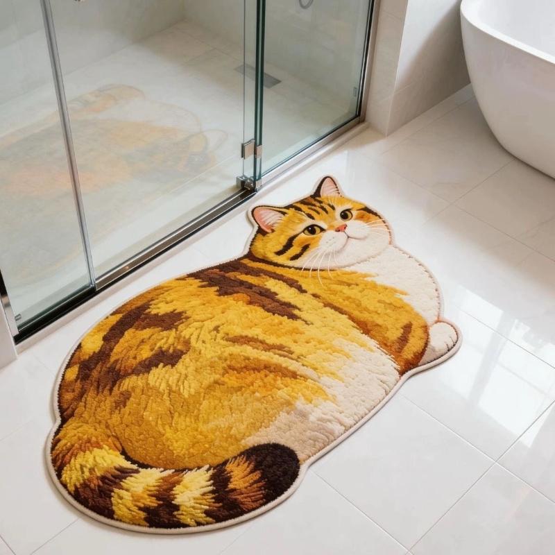 Decorazione Carina per Camera da Letto Gatto Tappeto Zerbino per Porta Tappeti con Stampa Animale per Soggiorno Spesso Lavabile Tappeto da Comodino