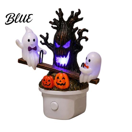 Halloween Seesaw Motion Decor Animated Ghosts Night Light Plug-in Lamp with Kids Bedroom Light Moving Figurines Spooky Glowing for Room Party