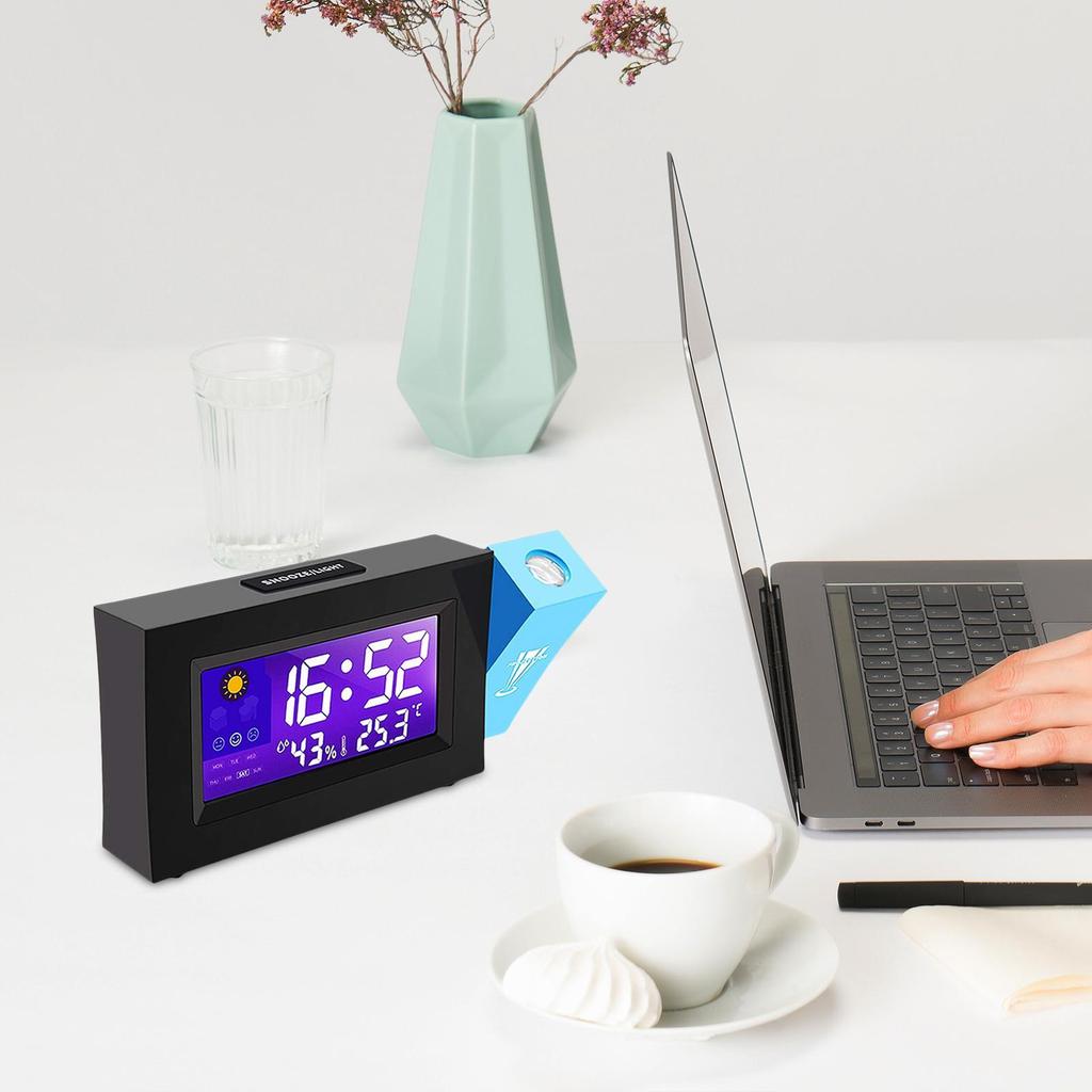 Projection Alarm Clock Snooze Function Temperature Humidity 12/24H