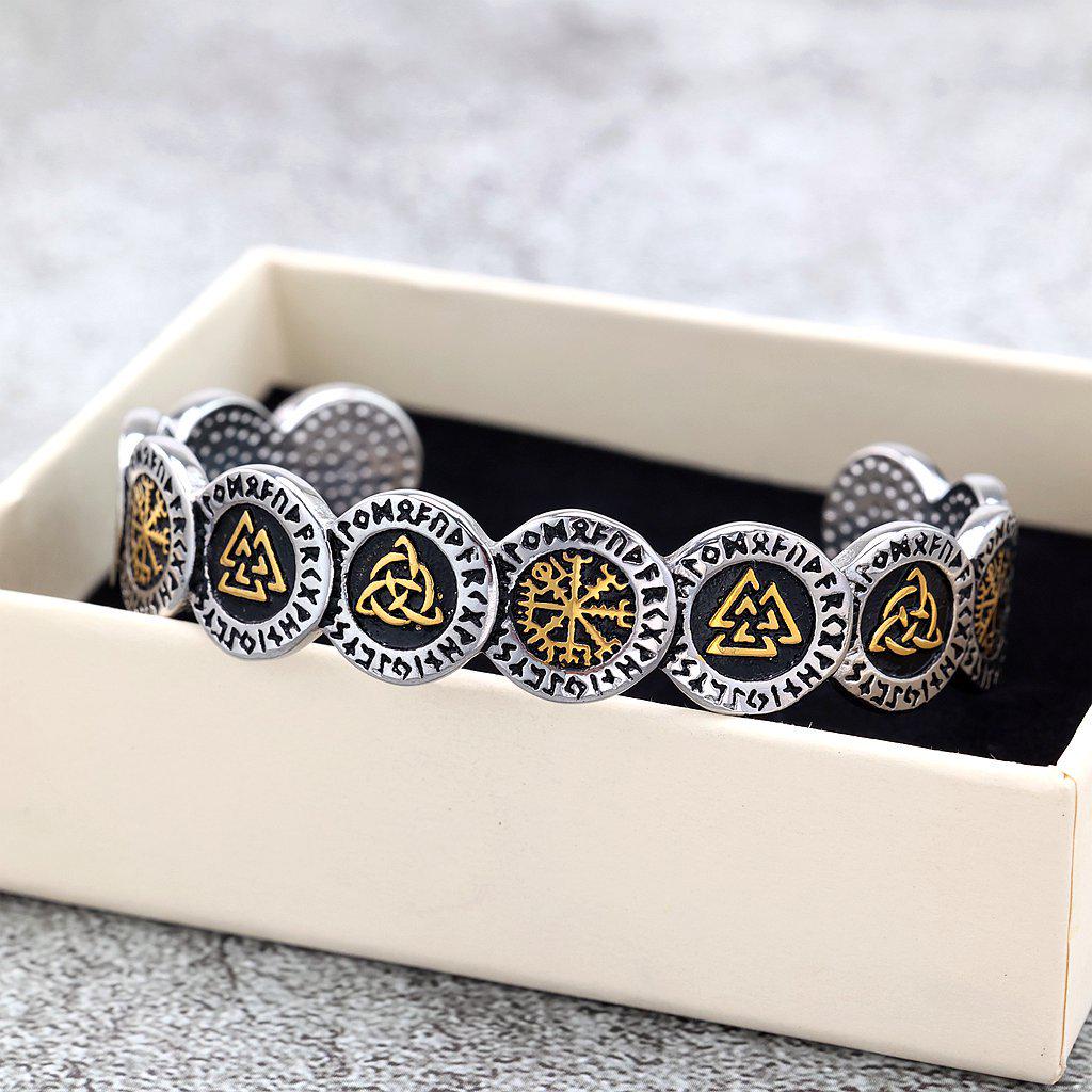 Nordic Viking Stainless Steel Rune Cuff Bracelet
