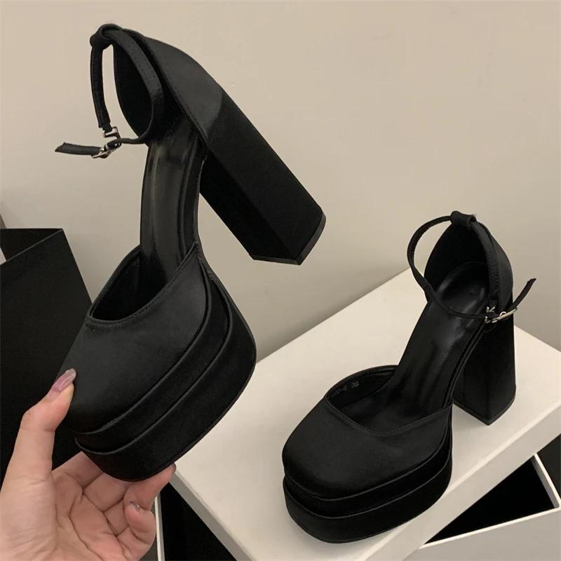Woman's Shoes 2026 Fashion Round Toe Women Pumps Designer Platform Square Heels Party Dress Shoes High Heels Zapatillas De Mujer
