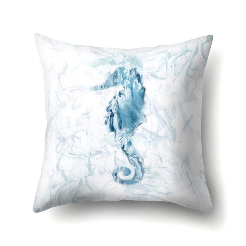 Polyester Pillowcase Peach Leather Velvet Cushion Cover Marine Life Seahorse Octopus Printed Pillow Bedside Cushion Cover