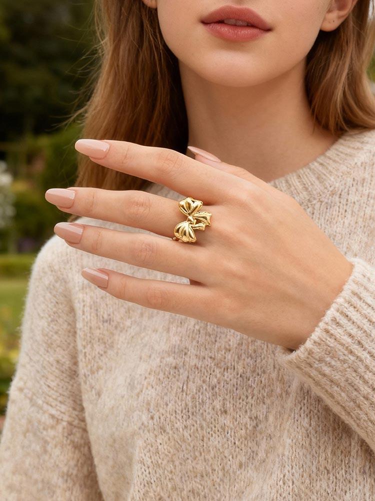 Open Adjustable Butterfly Heart Ring for Women, Hypoallergenic Stainless Steel Gold Color Aesthetic Fashion Jewellry Accessories