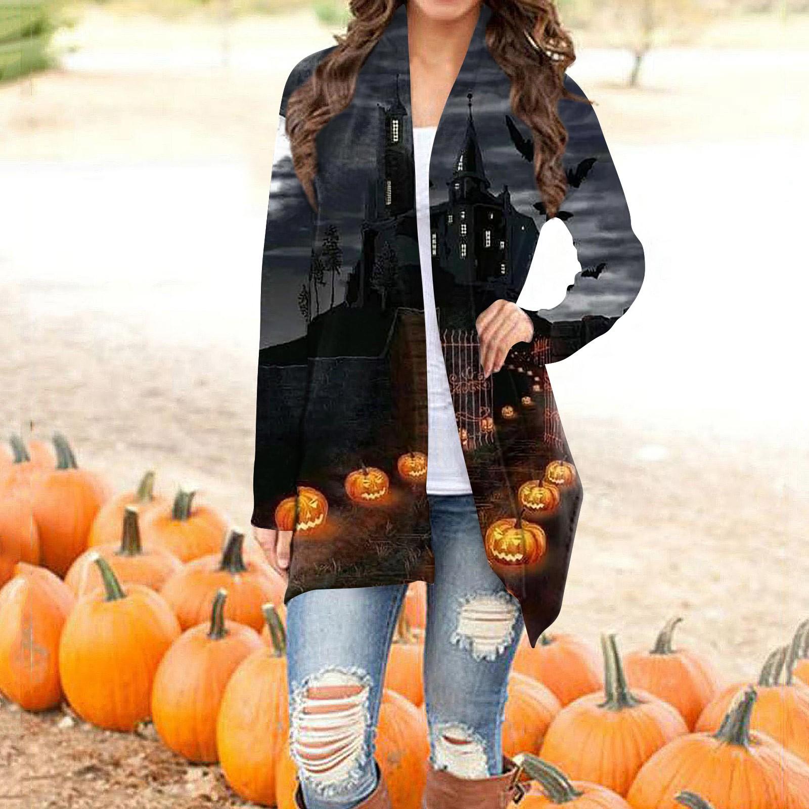 

Женская мода повседневная куртка-кардиган с длинным рукавом и принтом на Хэллоуин XXXXXL