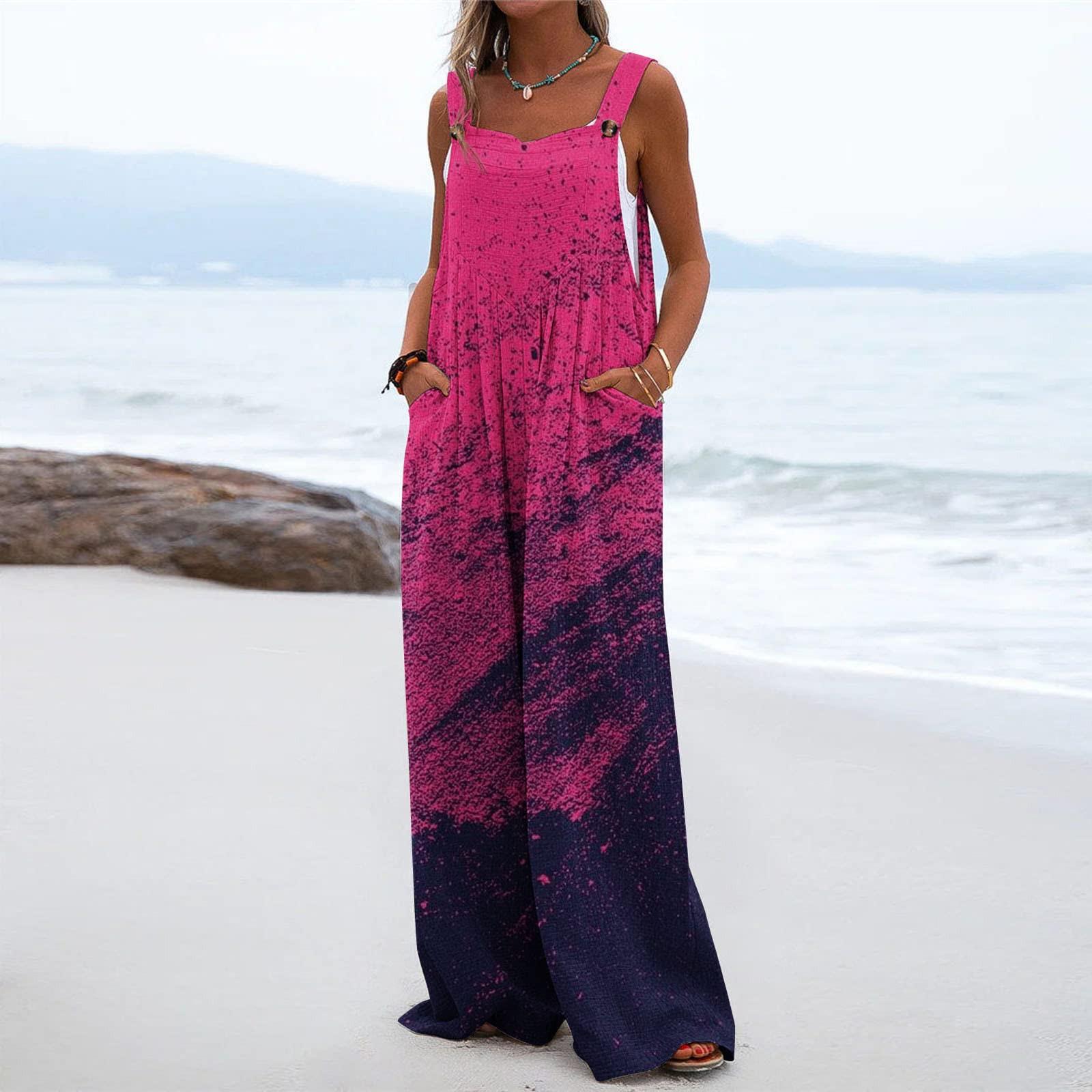 

Женский цельный комбинезон на пуговицах, повседневные свободные комбинезоны без рукавов с карманами XXL горячий розовый