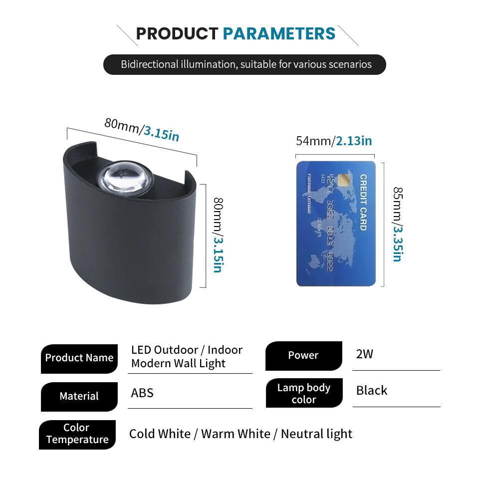 Φωτιστικό Τοίχου LED 2W Εξωτερικού Χώρου Αδιάβροχο Φωτισμός Κήπου Εσωτερικού Χώρου Υπνοδωματίου Σαλονιού Σκάλας Φωτιστικό Τοίχου