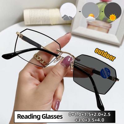 Occhiali Unisex Vintage Senza Montatura Fotocromatici per Presbiopia Luce Blu Lontano Protezione Occhi Diottria da 0 a +4.0