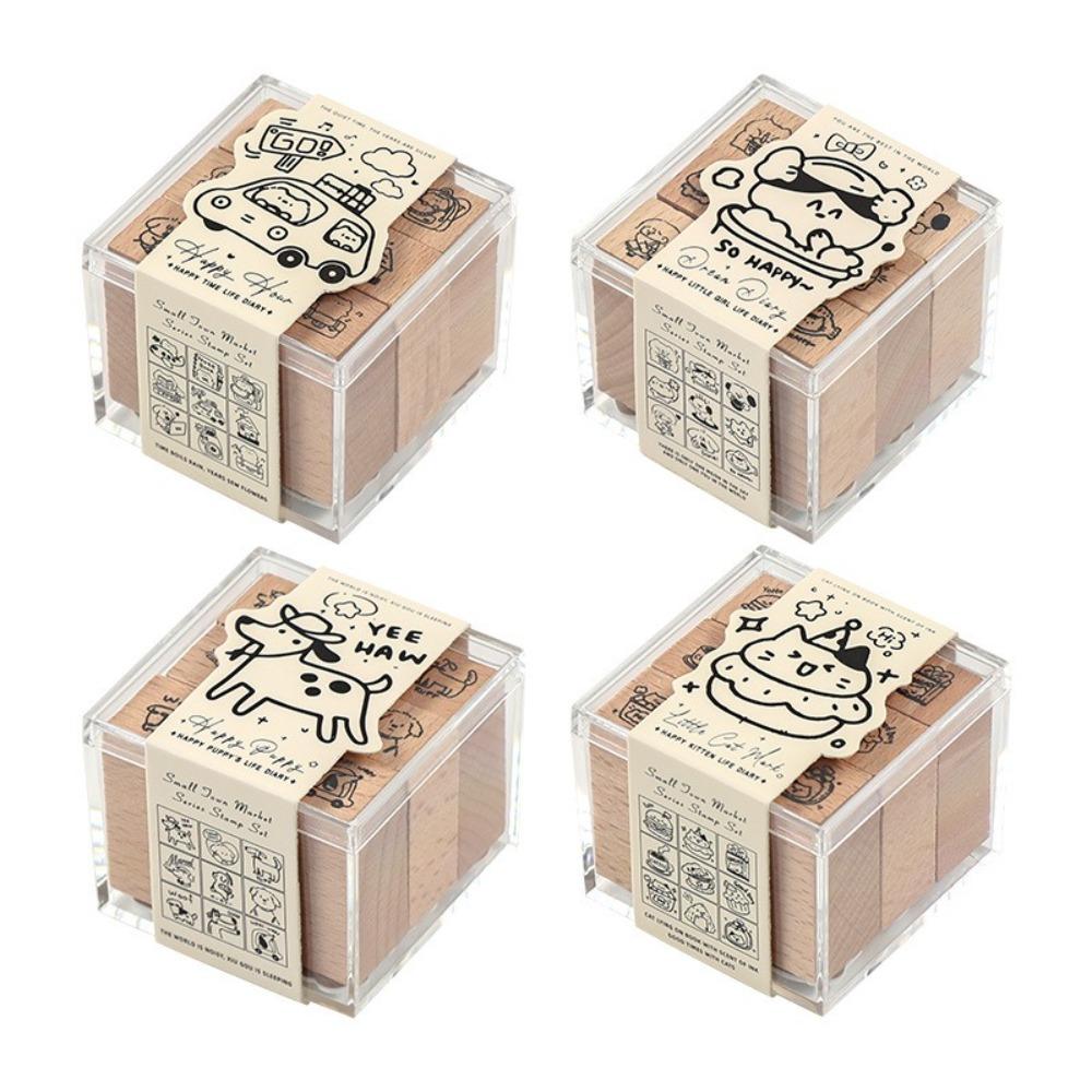 9pcs Set Cartoon Cat Dog Rubber Stamps Journal GO DIY Carved Stamps  for Scrapbooking Collage