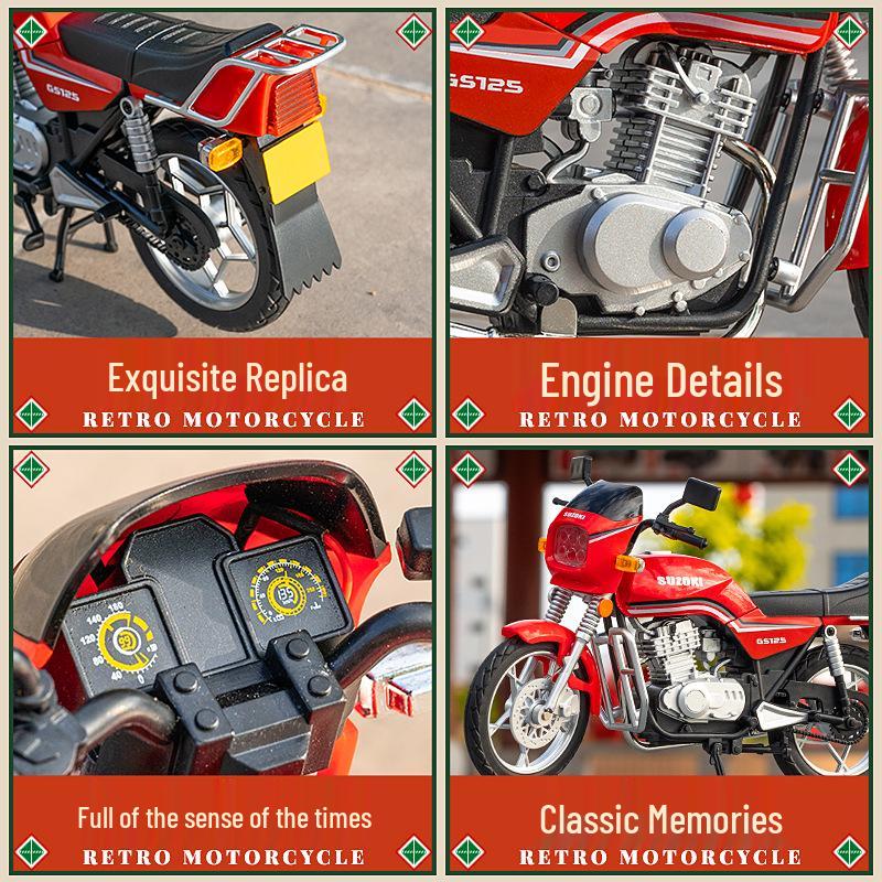 Retro 1:10 Suzuki King Motorcycle Model with Sound & Light - Alloy Ornament Gift for Boys