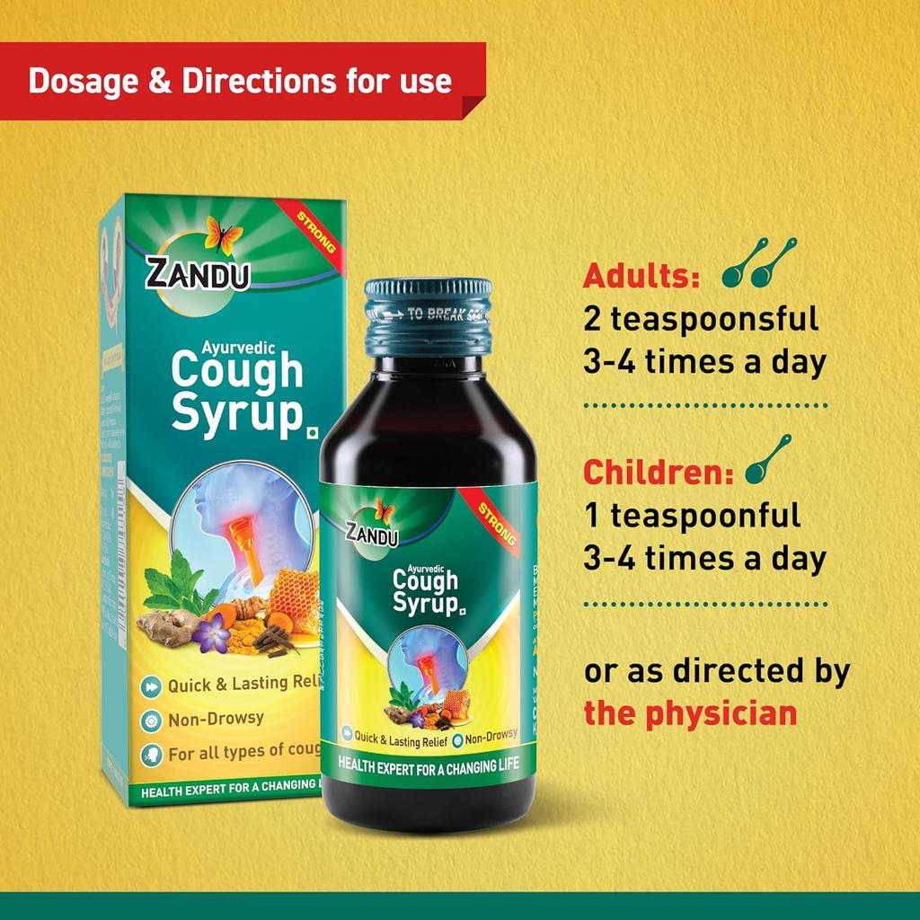 Zandu Ayurvedic Herbal Syrup Non Drowsy Daily Throat Comfort Formula With Traditional Botanicals 200 Ml Pack Of 1