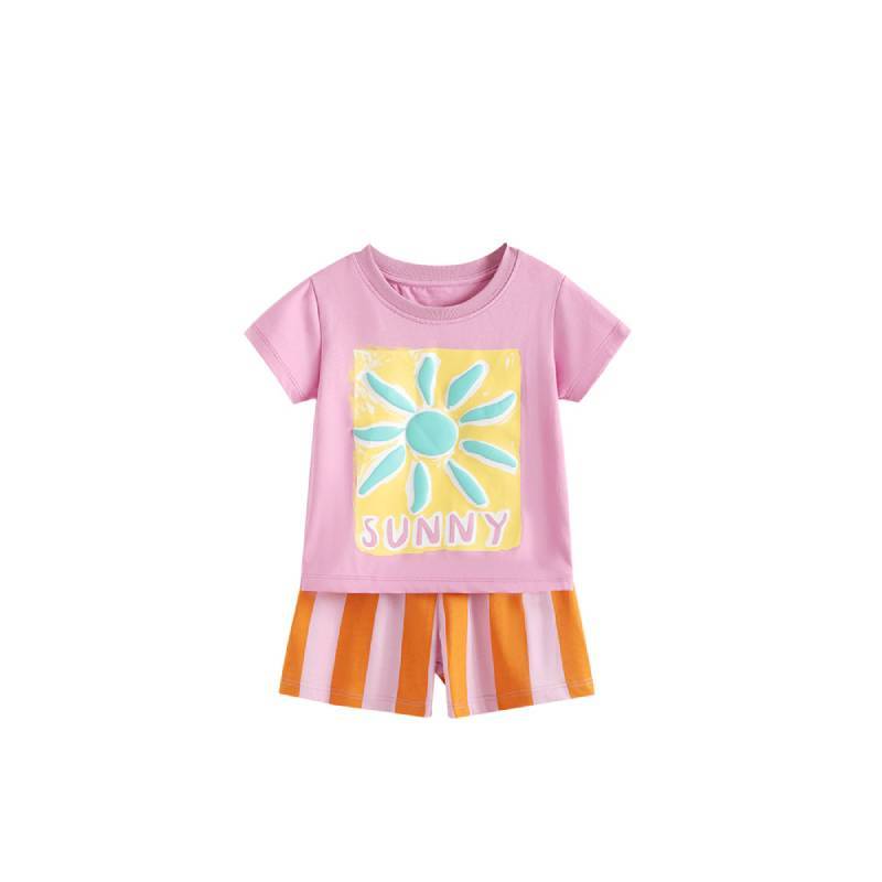 Girl Summer Cotton Pajamas Set With Cartoon Pattern For Kids