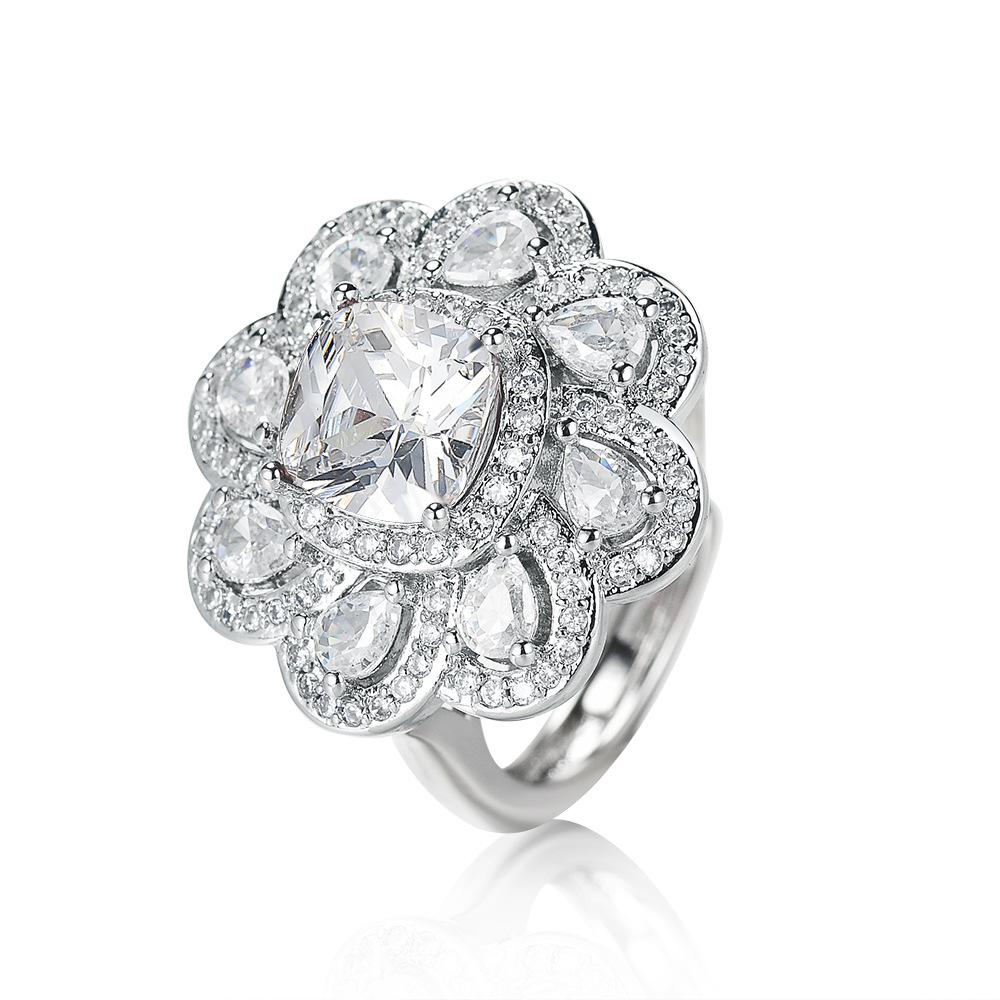 Hot-selling flash micro-inlaid zircon rich flower pendant necklace exaggerated simulation diamond ring stud earrings set