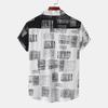 Men's Loose Casual Hawaiian Vacation Short Sleeve Printed Patchwork Top Beach Button Up Shirt