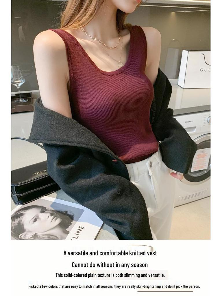 Women's French Chic Knitted Camisole: Summer Ice Silk Vest with Stylish Back Design