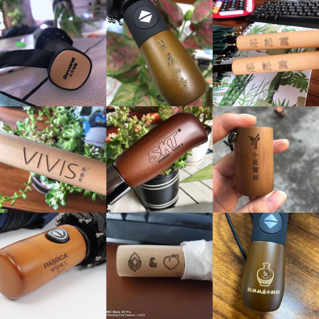 Three-fold ten-bone automatic folding umbrella solid wood handle lettering umbrella gift