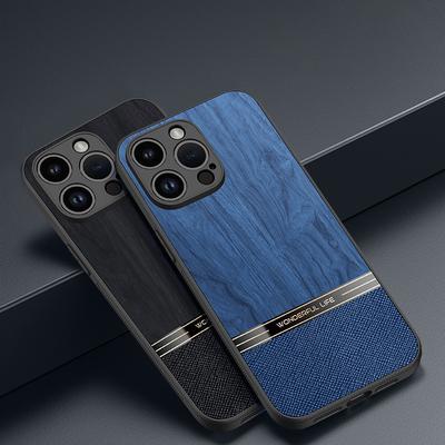 Luksusowe Drewniane Skórzane Etui na Telefon dla Iphone 15 14 13 12 11 Pro Max XS MAX XR X 7 8 Plus Odporne na Upadki Biznesowe Miękkie Silikonowe Pokrowiec