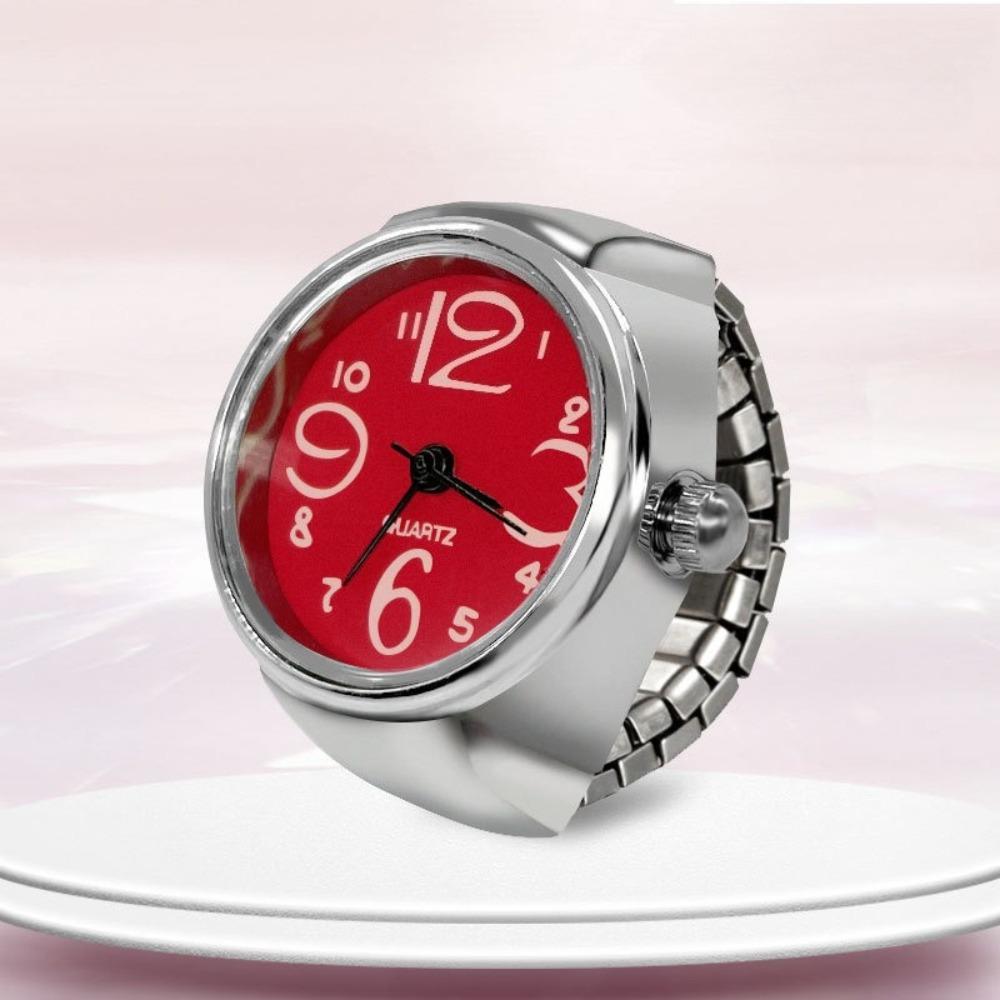 Mini-Armbanduhr-Ringe Vintage Punk Elastisches Armband Legierung Uhren Damen Herren Paarringe Schmuck Uhr Römische Quarz-Armbanduhr-Ringe red