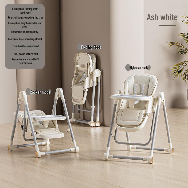 Multifunctional Baby High Chair: 2-in-1 Foldable Dining and Rocking Chair, Adjustable for Sitting and Lying, No Installation Needed.