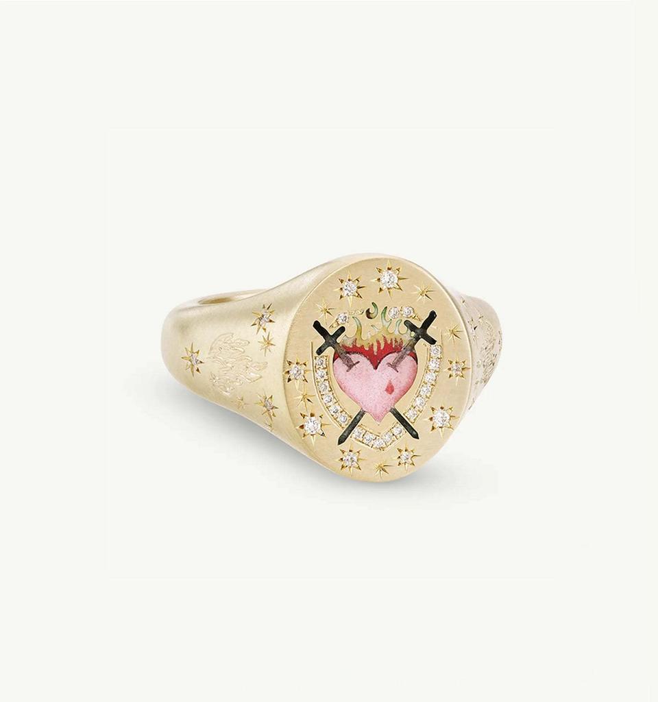 Titanium Steel Fashion Light Luxury Painted Seal Statement Ring Butterfly Love Rabbit Flower Personality Design Sense 18K