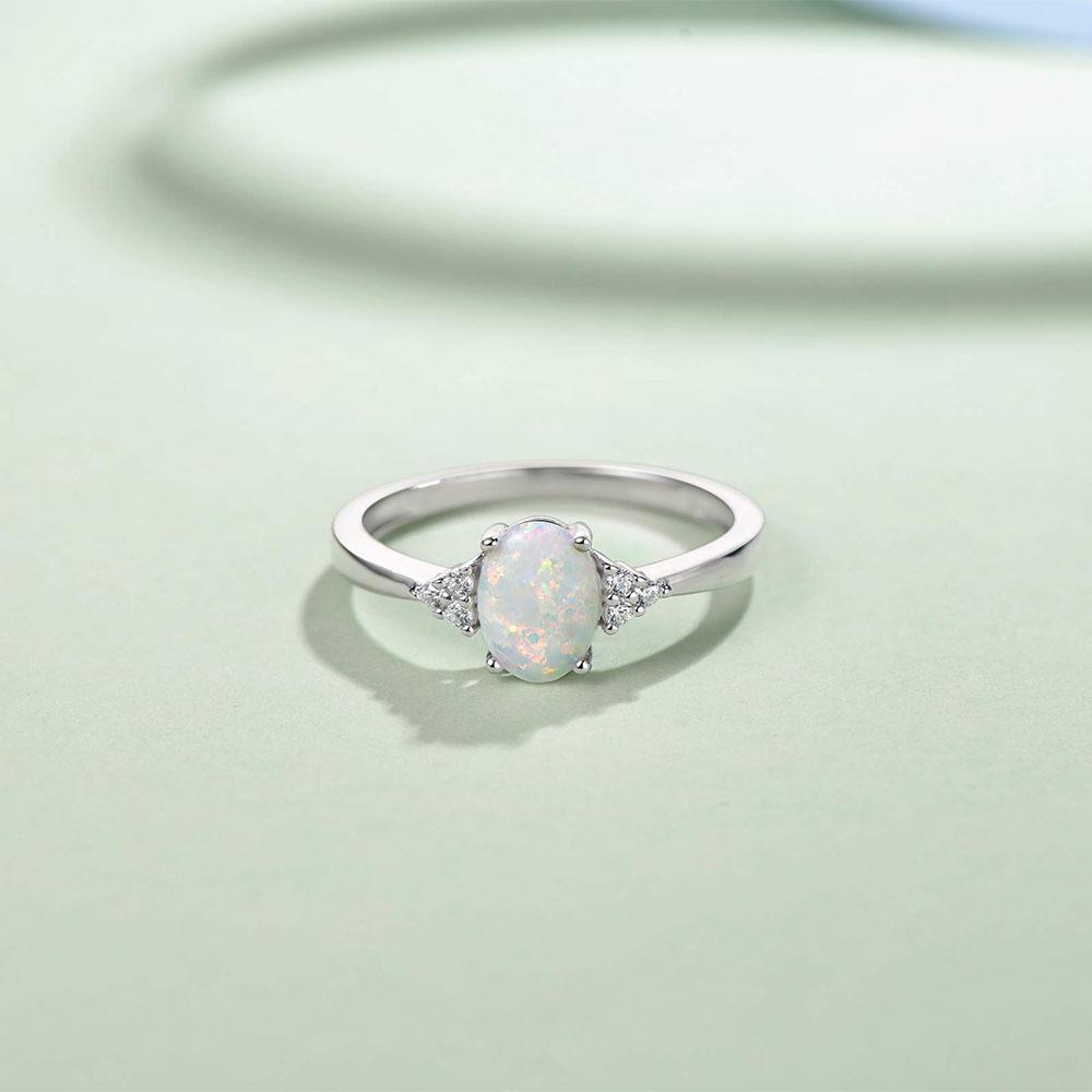 Exquisite Women's Sterling Silver Birthstone Ring: Synthetic Opal, Garnet, Ruby Engagement Ring