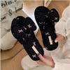 Ladies, Bows, Linen Slippers, Indoor Slippers, Casual Slippers, Comfortable, Cotton and Linen, Floor Shoes