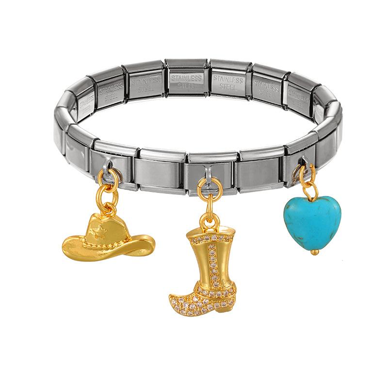 Trendy Hip Hop Western Cowboy Series Modular Charm Bracelet Interchangeable Horse Boot Heart Charms Assembled Stretch Made China