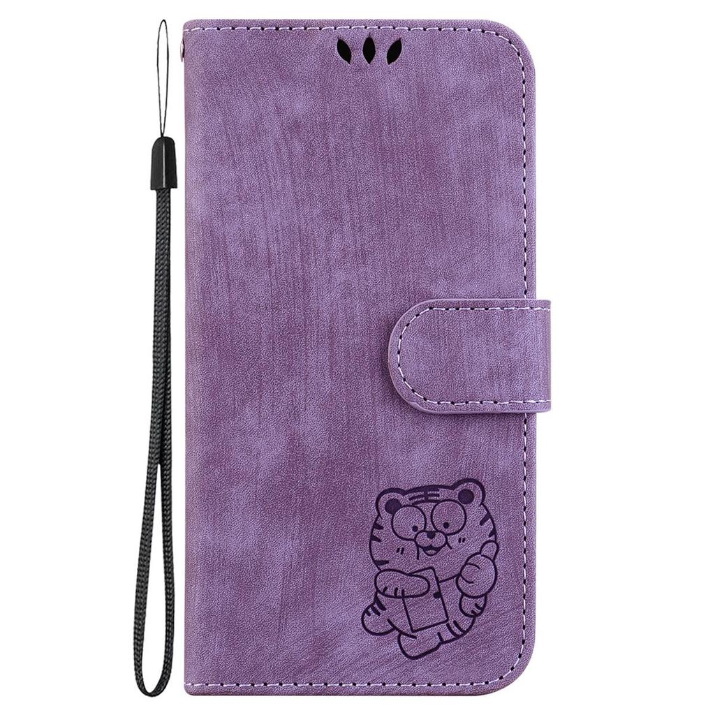 Custodia in pelle PU a portafoglio con motivo tigre simpatico cartone animato viola con per iPhone Samsung Umidigi Infinix TECNO... Adatto per oltre 900 modelli di telefono