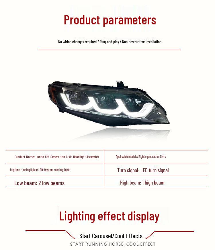 LED Projector Headlight Assembly with DRLs & Flowing Turn Signals for 06-11 Honda Civic 8th Gen