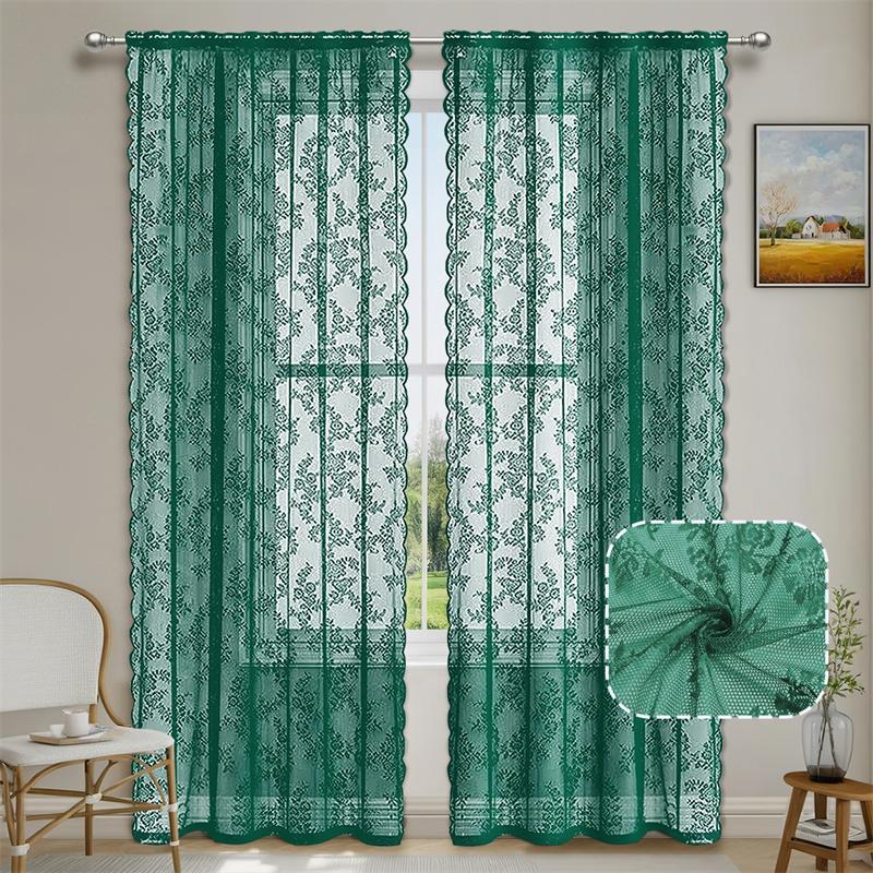 1pc Romantic Lace Sheer Curtain Flower Lace Window Curtains for Living Room Bedroom Home Window Screening Rod Pocket