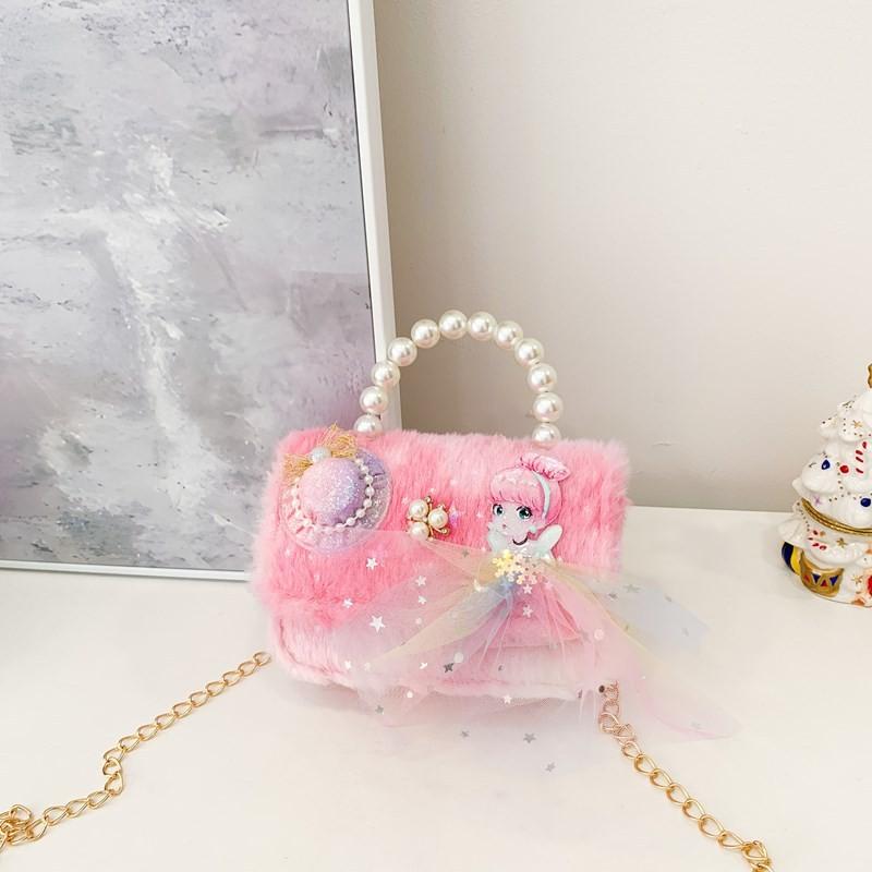 Princess Pearl Fashion Bag Kids Shoulder Bag With Plush Fabric For Use Outings