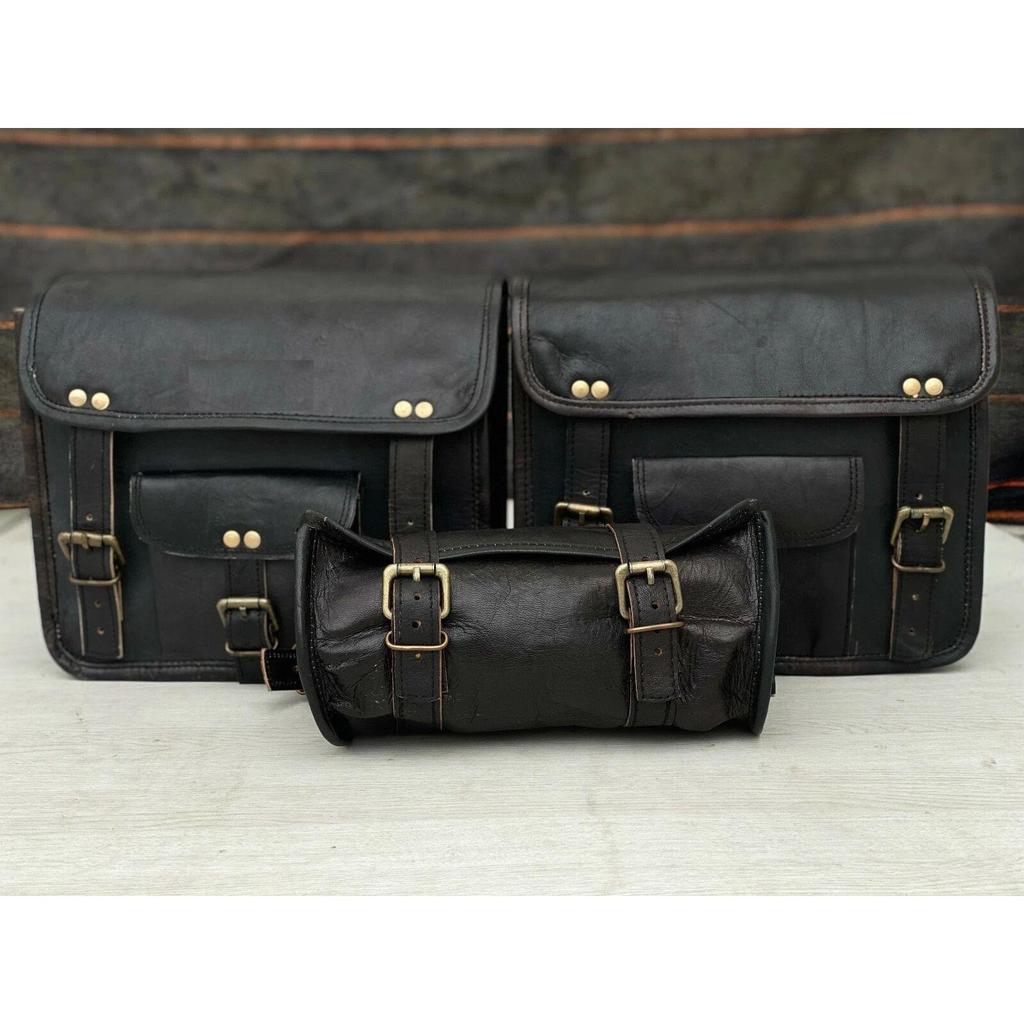 Saddlebags Saddle Panniers Motorcycle Bags Side Pouch Leather (Waxed Goat Hide)