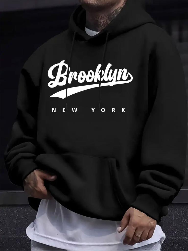 American And European Style unisex Autumn Winter Print Hoodie Long Sleeve Sweatshirt, "Brooklyn New York" City Print Hooded Sweater, American Urban St