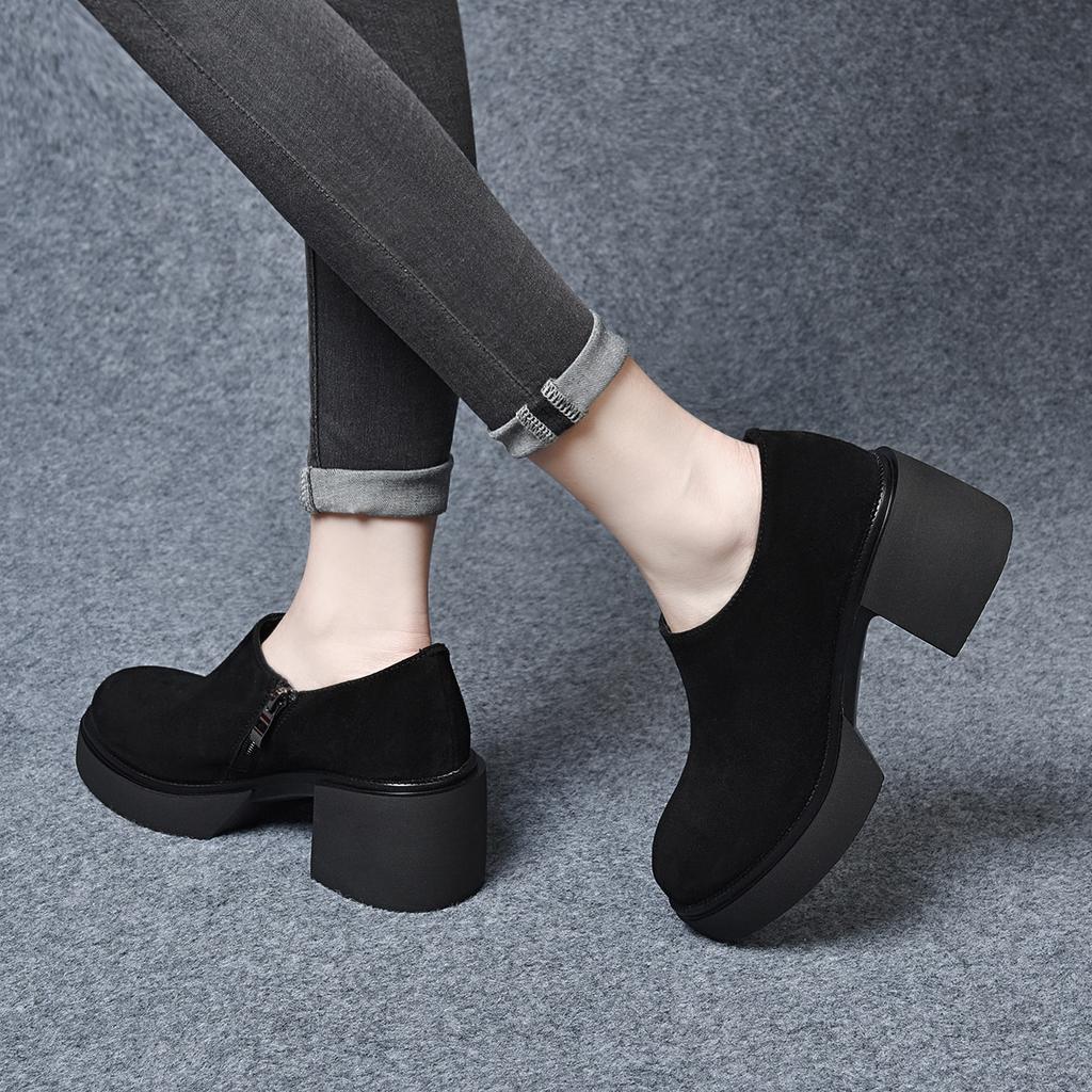 Platform Shoes Women's Spring New Black Round Head Waterproof Table Thick Heel Muffin Heel Single Shoes Four Seasons Shoes
