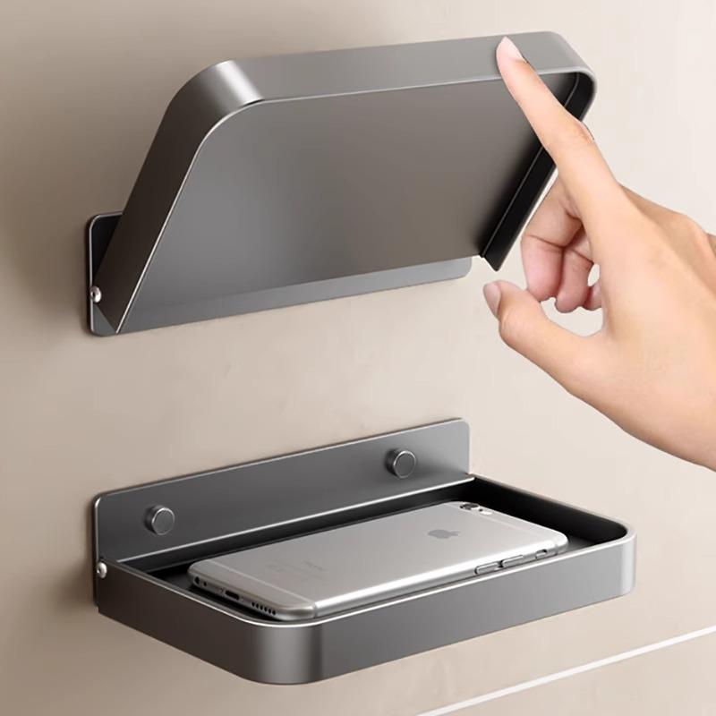 Foldable No-Drill Bathroom & Bedside Phone Holder Tray