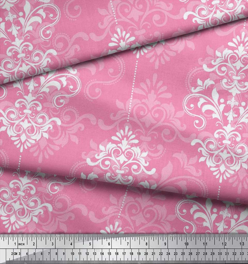 Soimoi Japanischer Krepp-Satin-Stoff mit filigranem Damast-Druck, Meterware, 42 Zoll