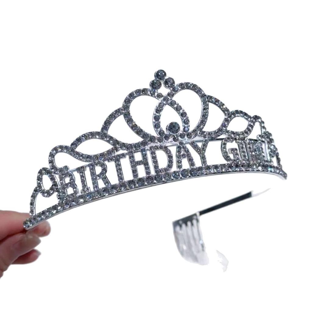 Happy Birthday  Letter Water Diamond Crown Party and Dance Supplies Girl's Birthday Crown  Alloy Headband  Headwear