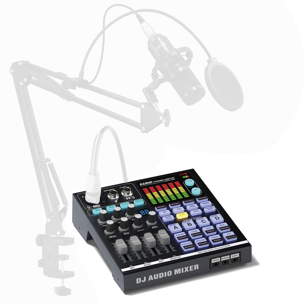 48V Podcast Sound Board   DJ Mixer External Music Sound Card Gaming   Mixer for Live Streaming Studio