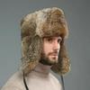 Warm Winter Rabbit Fur Mens Hat Russia Trapper Earflap Ski Cap Winter Hat