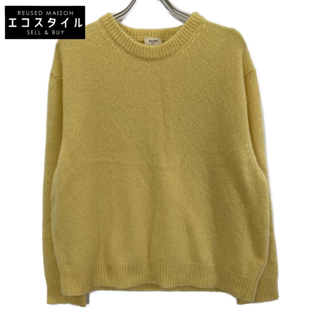 Celine 2A21L739M Eddie Yellow Cashmere Silk Crew Neck Knit Sweater Tops M yellowUsed
