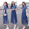 2022 Women's Summer Denim Dress: Waist-Cinching, Slimming French Fairy Style with Mesh Skirt.