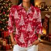 Women's Casual Christmas Print Collared Top with Button Front and Three-Quarter Sleeves