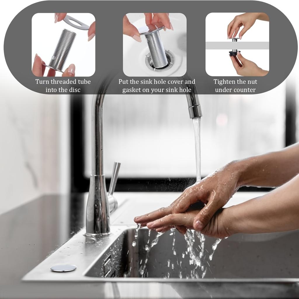 2Pcs Kitchen Sink Hole Covers, Stainless Steel Faucet Hole Covers, Washbasin Sink Stoppers, Faucet Hole Plate Covers