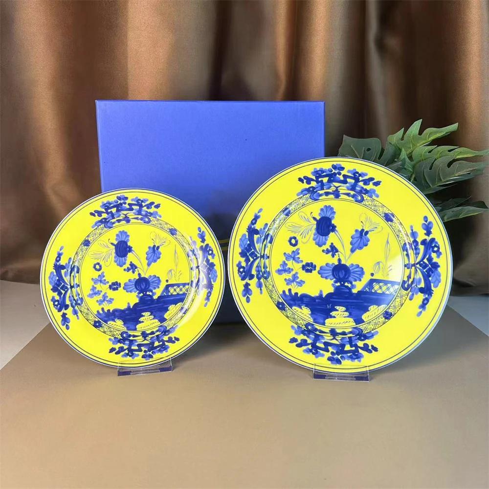 High-end Oriental Series Plate Coffee Cup And Saucer Mug Pink Purple Blue Printed Plate Cup And Saucer Suit Gift Box Tea Cup Set