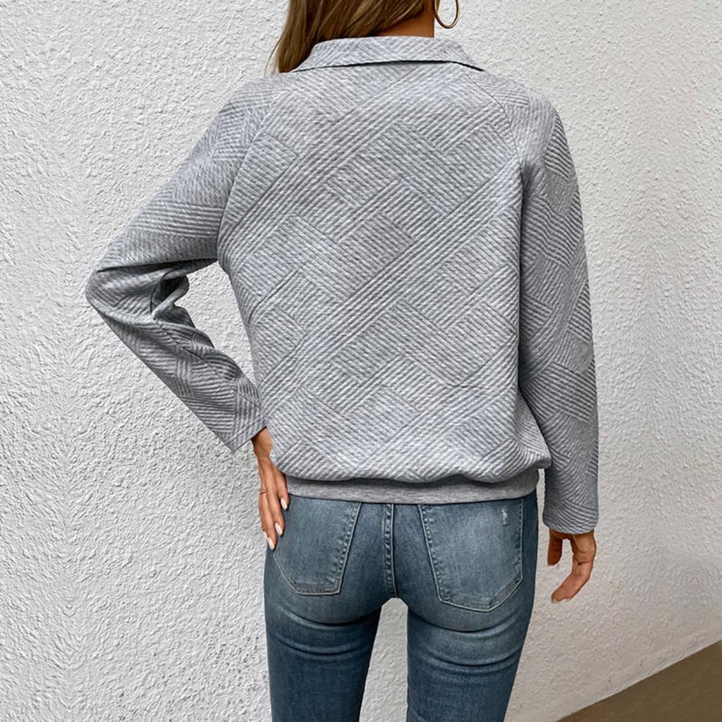 Casual Solid Textured Long Sleeve Sweatshirt Simple Versatile European American Style Pullover Top For Crossborder