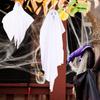 3pcs Halloween White Ghost Hanging Ornament Plastic Wrought Iron Fabric Decor for Haunted House Yard Party Supplies